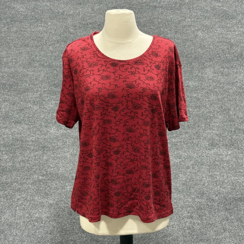 Bobbie Brooks Shirt Womens XL Red Berry Floral Short Sleeve Top Plus Size